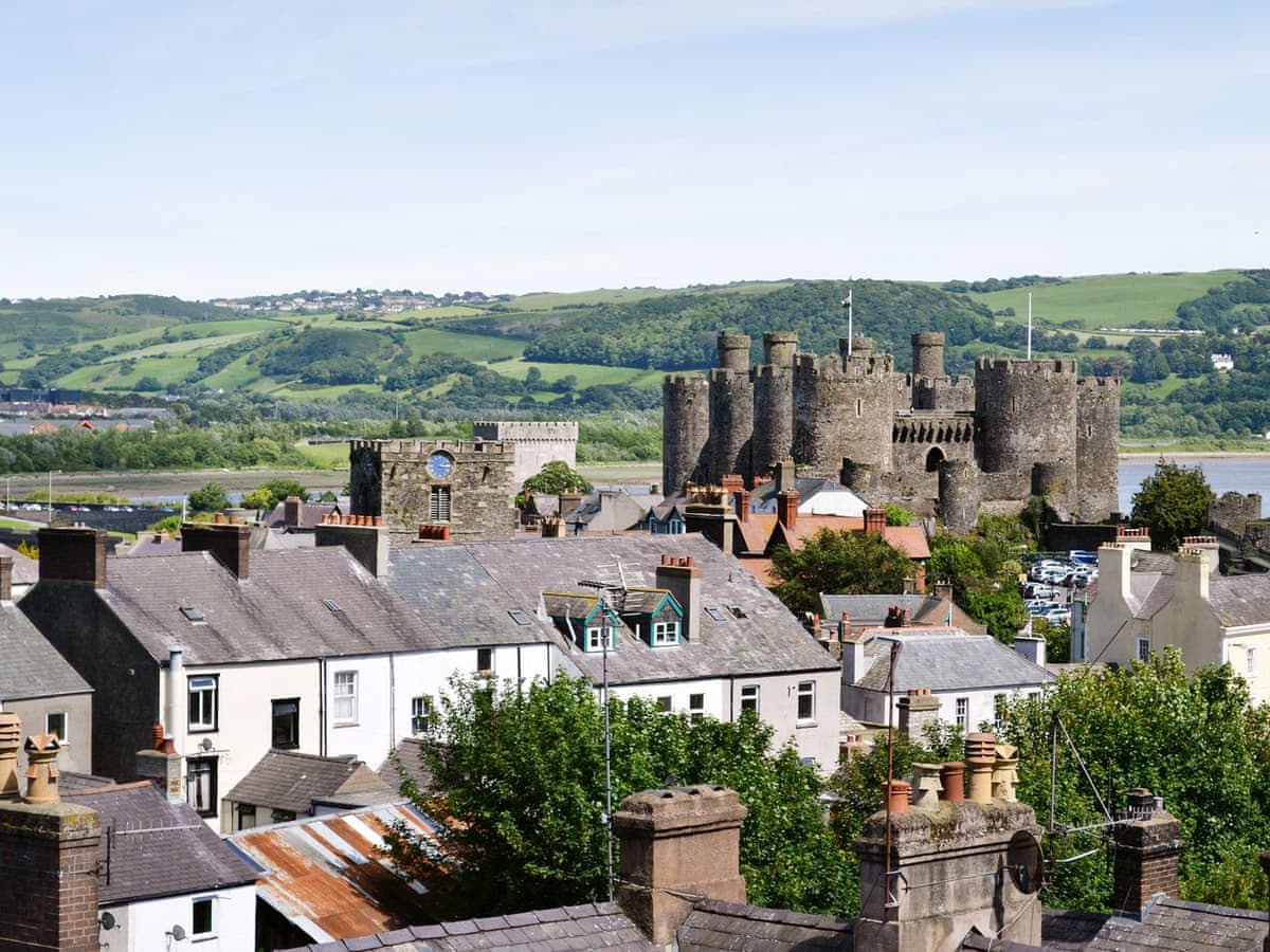 View over Conwy rooftops towards the castle